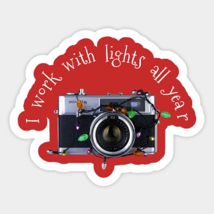 Christmas Lights Vintage Camera - Work With Lights - White Text Sticker